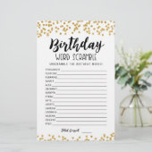 Papier Jeu de mots mêlés d'anniversaire avec réponses (Debout devant)