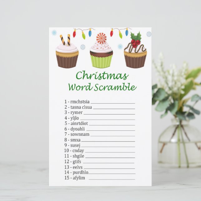 Papier Jeu de mots mêlés de Noël cupcake (Debout devant)
