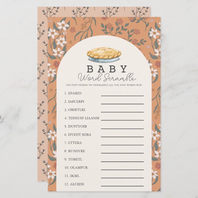 Papier Jeu de mots mêlés pour bébé Fleur d'orange Chéri P (Devant / Derrière)