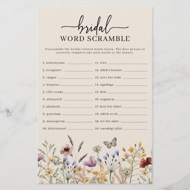 Papier Jeu de mots mêlés pour mariage (Devant)