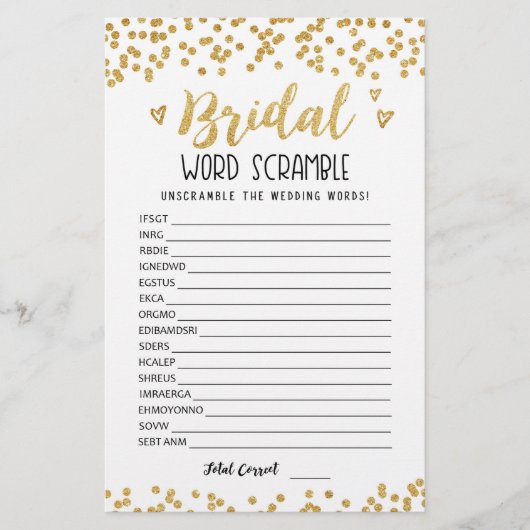 Papier Jeu de mots mêlés pour mariage avec réponses (Devant)
