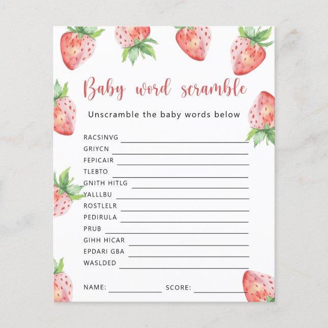 Papier Jeu de mots mêlés sur le thème des fraises pour bé (Devant)