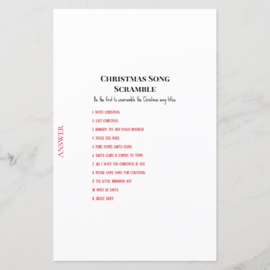 Papier Jeu de Noël familial IMPRIMÉ (Dos)