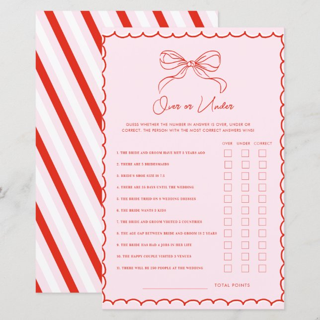 Papier Jeu de Noël Over ou Under avec Ruban Rouge et Rose (Devant / Derrière)