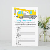 Papier Jeu de nom d'animaux bébé camion grue (Debout devant)