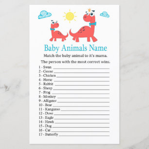 Papier Jeu de nom d'animaux bébé dinosaure rouge