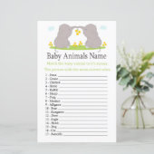 Papier Jeu de nom d'animaux bébé éléphant (Debout devant)