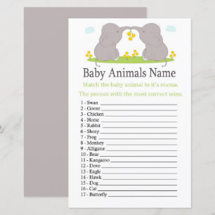 Papier Jeu de nom d'animaux bébé éléphant