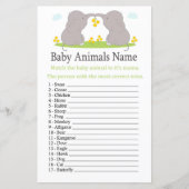 Papier Jeu de nom d'animaux bébé éléphant (Devant)
