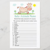 Papier Jeu de nom d'animaux bébé girafe (Devant)