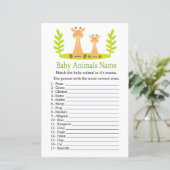 Papier Jeu de nom d'animaux bébé girafe (Debout devant)