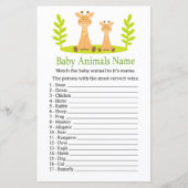 Papier Jeu de nom d'animaux bébé girafe (Devant)