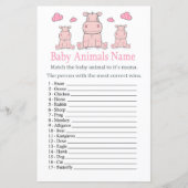 Papier Jeu de nom d'animaux bébé hippopotame rose (Devant)