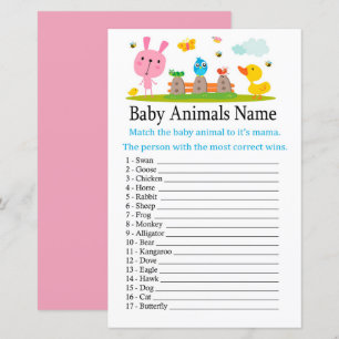 Papier Jeu de nom d'animaux bébé lapin drôle rose