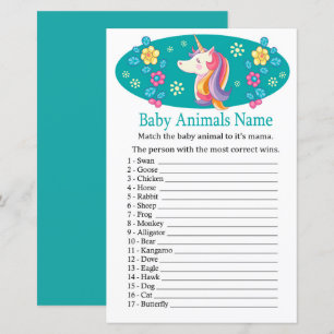 Papier Jeu de nom d'animaux bébé licorne