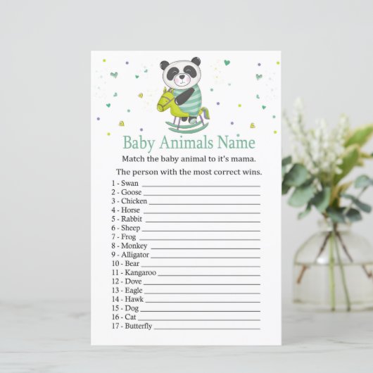Papier Jeu de nom d'animaux bébé Panda (Debout devant)