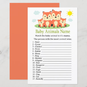 Papier Jeu de nom d'animaux bébé renard