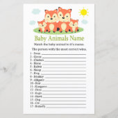 Papier Jeu de nom d'animaux bébé renard (Devant)