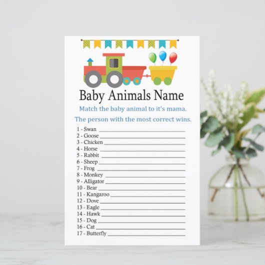 Papier Jeu de nom d'animaux bébé train jouet (Debout devant)