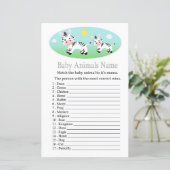 Papier Jeu de nom d'animaux bébé zèbre (Debout devant)