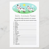 Papier Jeu de nom d'animaux bébé zèbre (Devant)
