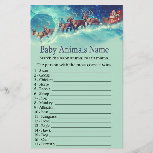 Papier Jeu de nom d'animaux de bébé de Noël de traîneau d (Devant)