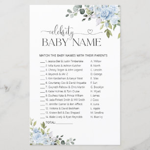 Papier Jeu de nom de bébé de célébrité Baby Shower Fleurs