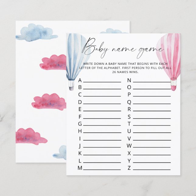 Papier Jeu de nom de bébé - révélation du sexe (Devant / Derrière)