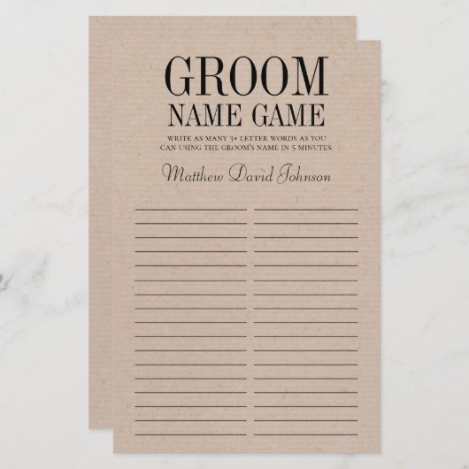 Papier Jeu de nom de la pièce (Devant / Derrière)