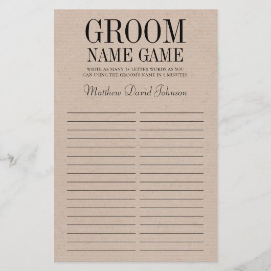 Papier Jeu de nom de la pièce (Devant)