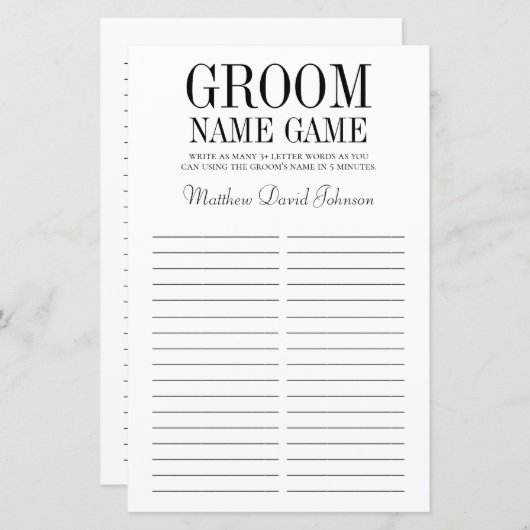 Papier Jeu de nom de la pièce (Devant / Derrière)