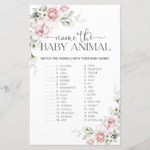 Papier Jeu de Noms de Bébés Animaux à la Fleur de Eucalyp
