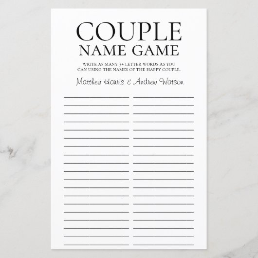 Papier Jeu de noms de couple LGBTQ Rustique (Devant)