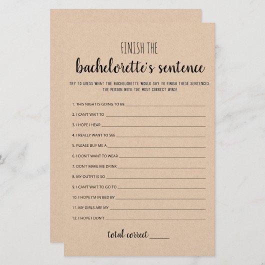 Papier Jeu de phrases à compléter modifiables pour la Bac (Devant / Derrière)