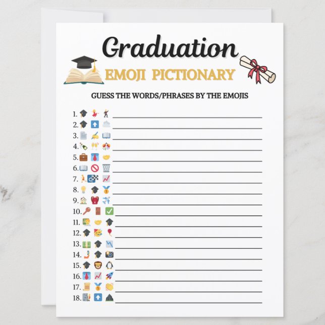 Papier Jeu de Pictionary d'émojis de remise de diplômes (Devant)