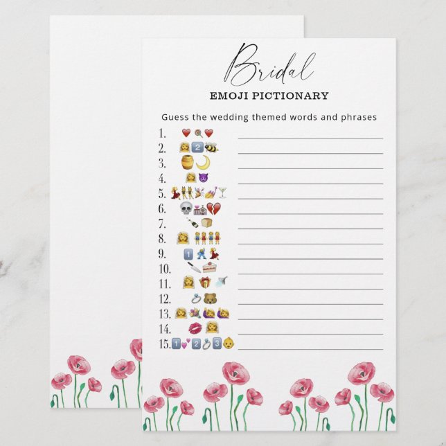 Papier Jeu de pictionary d'émoticônes de baby shower flor (Devant / Derrière)