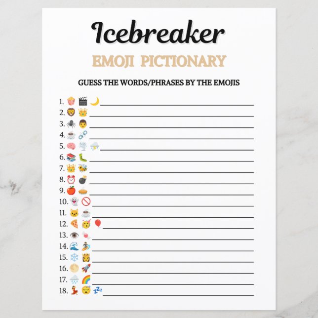 Papier Jeu de Pictionary Emoji pour Briser la Glace (Devant)