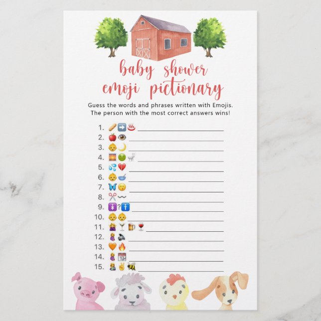 Papier Jeu de Pictionary pour baby shower avec thème de l (Devant)