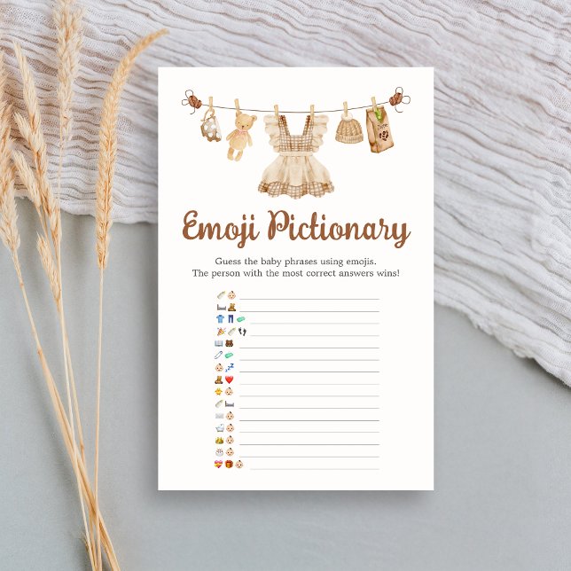 Papier Jeu de Pictionary pour Baby Shower sur le thème du (Coffee Little Bean Clothesline Baby Shower Emoji Pictionary Game)