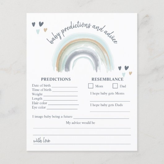 Papier Jeu de prédiction Baby Shower Blue Boho Rainbow (Devant)