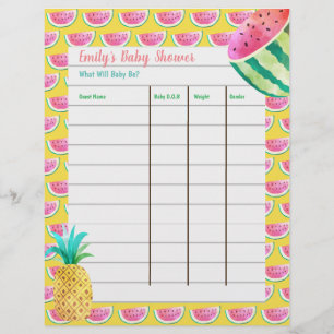 Papier Jeu de prédiction de baby shower - Fruity Tropical