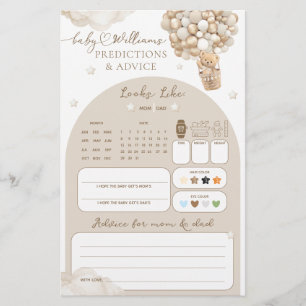Papier Jeu de prédiction du Baby shower neutre pour l'our