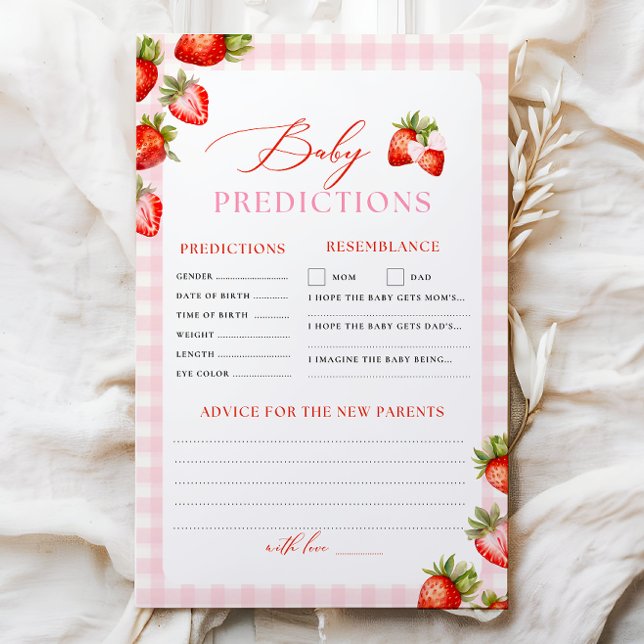 Papier Jeu de prédictions de Baby showers de fraise rose (Créateur téléchargé)