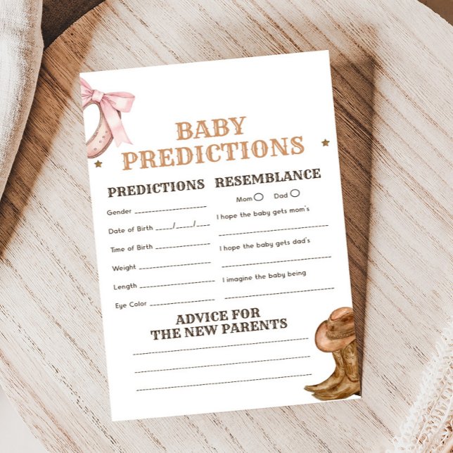 Papier Jeu de prédictions de bébé pour la révélation du s (Western Boots and Bows Game)