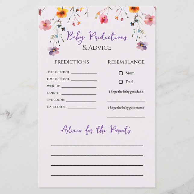 Papier Jeu de prédictions des Baby showers orthodoxes fle (Devant)