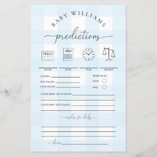 Papier Jeu de prédictions En vichy bébé bleu