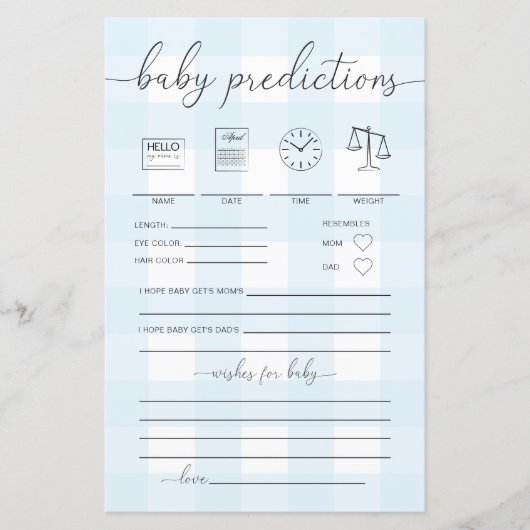 Papier Jeu de prédictions En vichy bébé bleu (Devant)