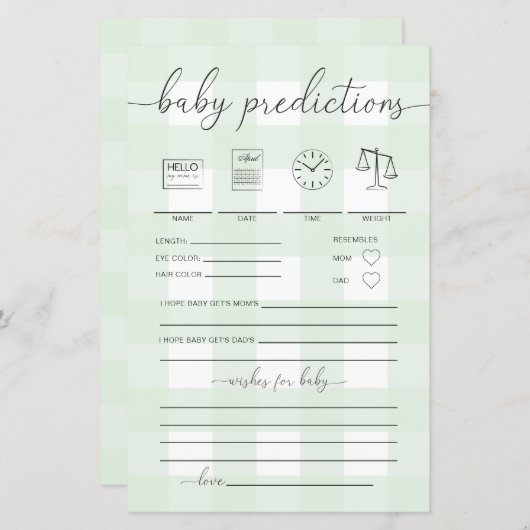 Papier Jeu de prédictions En vichy bébé vert à la menthe (Devant / Derrière)