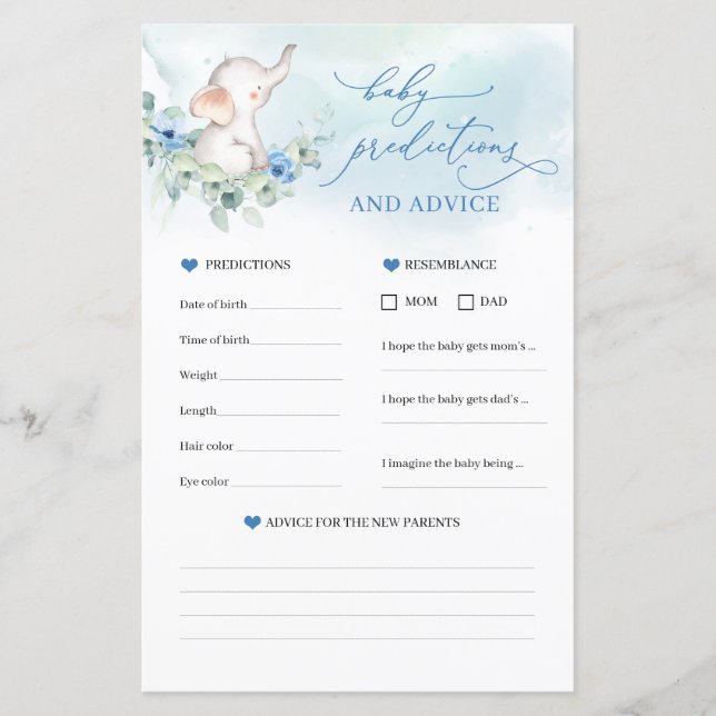 Papier Jeu de prédictions et de conseils pour bébé élépha (Devant)