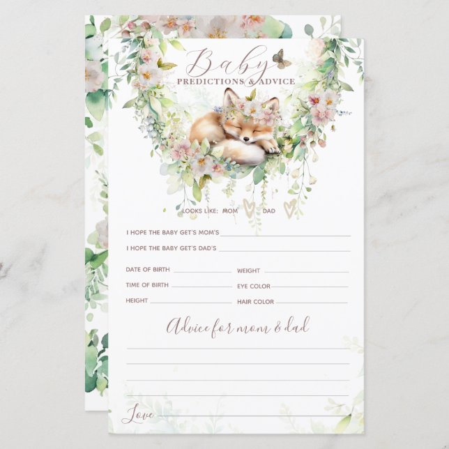 Papier Jeu de prédictions et de conseils pour bébé Floral (Devant / Derrière)